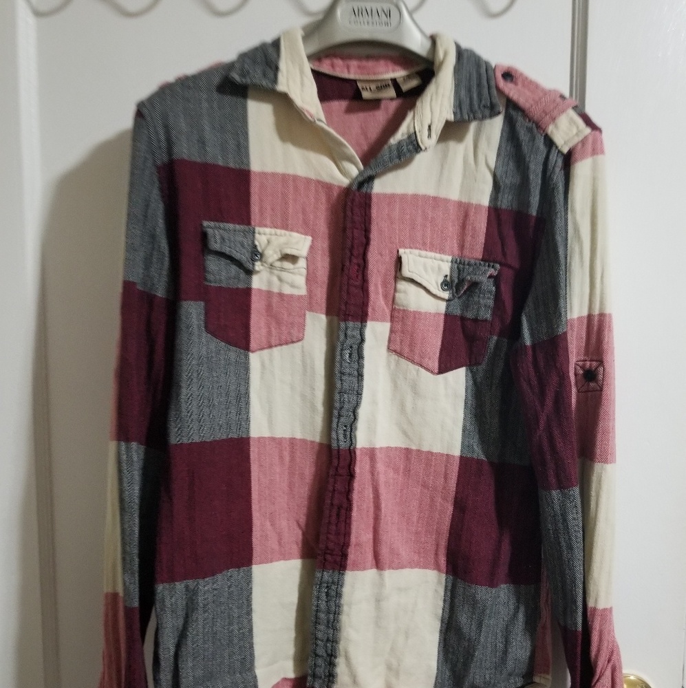 All-Son plaid flannel button down mens small